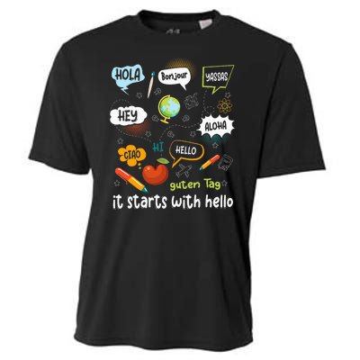 It Starts With Hello Friendship Inclusion Language Cooling Performance Crew T-Shirt