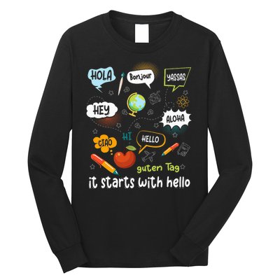 It Starts With Hello Friendship Inclusion Language Long Sleeve Shirt