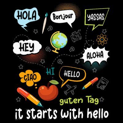 It Starts With Hello Friendship Inclusion Language T-Shirt