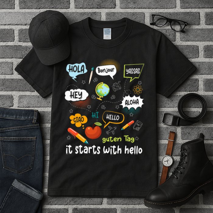 It Starts With Hello Friendship Inclusion Language Tall T-Shirt