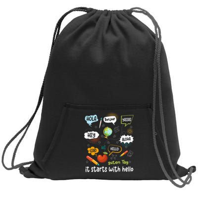 It Starts With Hello Friendship Inclusion Language Sweatshirt Cinch Pack Bag