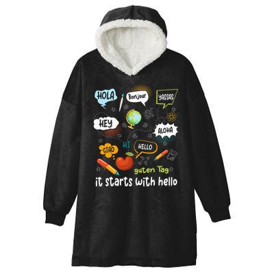 It Starts With Hello Friendship Inclusion Language Hooded Wearable Blanket