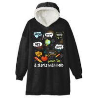 It Starts With Hello Friendship Inclusion Language Hooded Wearable Blanket