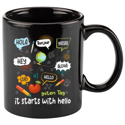 It Starts With Hello Friendship Inclusion Language 11oz C Handle Ceramic Mug