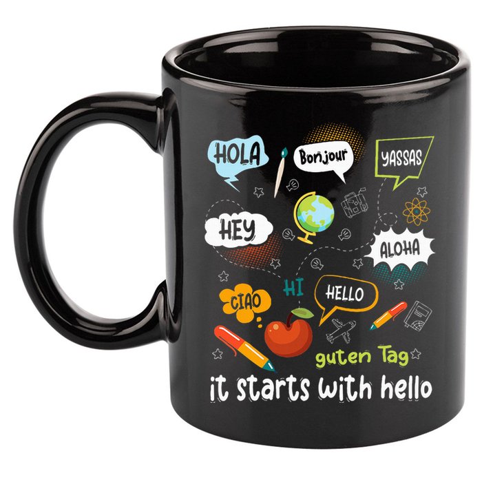 It Starts With Hello Friendship Inclusion Language 11oz C Handle Ceramic Mug