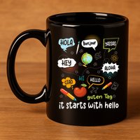It Starts With Hello Friendship Inclusion Language 11oz C Handle Ceramic Mug