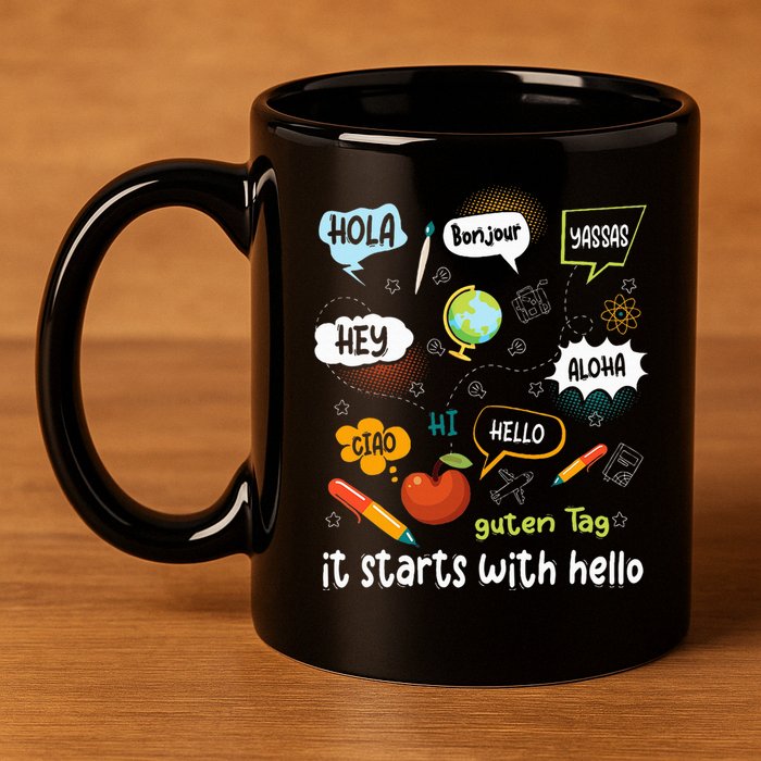 It Starts With Hello Friendship Inclusion Language 11oz C Handle Ceramic Mug