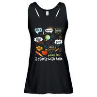 It Starts With Hello Friendship Inclusion Language Ladies Essential Flowy Tank