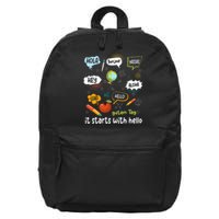 It Starts With Hello Friendship Inclusion Language 16 in Basic Backpack