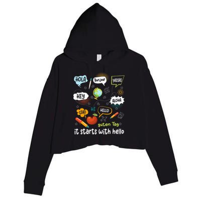 It Starts With Hello Friendship Inclusion Language Crop Fleece Hoodie