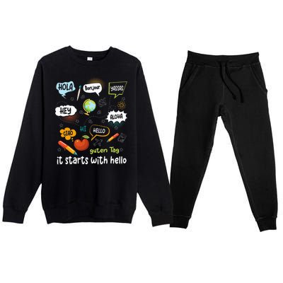 It Starts With Hello Friendship Inclusion Language Premium Crewneck Sweatsuit Set