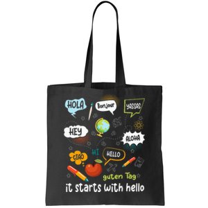 It Starts With Hello Friendship Inclusion Language Tote Bag