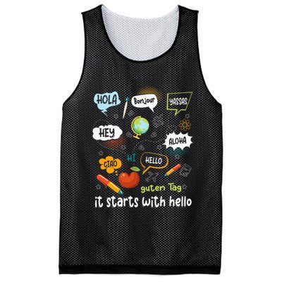 It Starts With Hello Friendship Inclusion Language Mesh Reversible Basketball Jersey Tank
