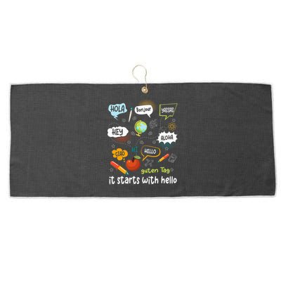 It Starts With Hello Friendship Inclusion Language Large Microfiber Waffle Golf Towel