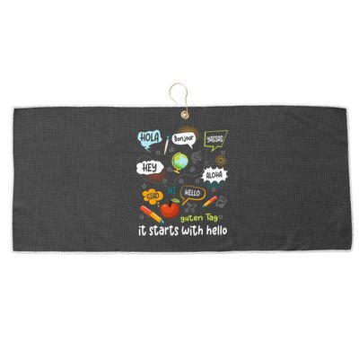 It Starts With Hello Friendship Inclusion Language Large Microfiber Waffle Golf Towel