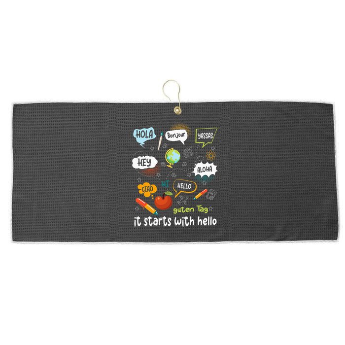 It Starts With Hello Friendship Inclusion Language Large Microfiber Waffle Golf Towel
