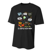It Starts With Hello Friendship Inclusion Language Youth Performance Sprint T-Shirt