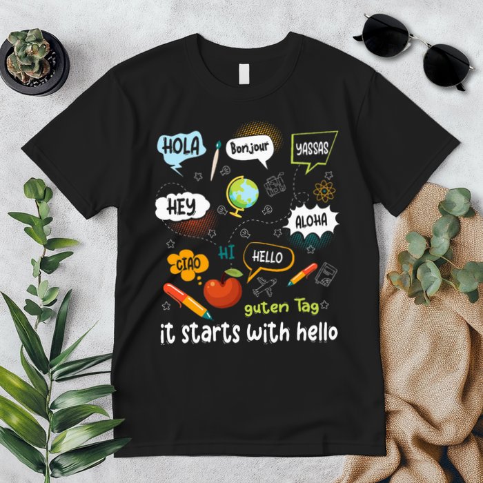 It Starts With Hello Friendship Inclusion Language Premium T-Shirt