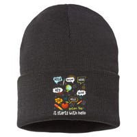 It Starts With Hello Friendship Inclusion Language Sustainable Knit Beanie