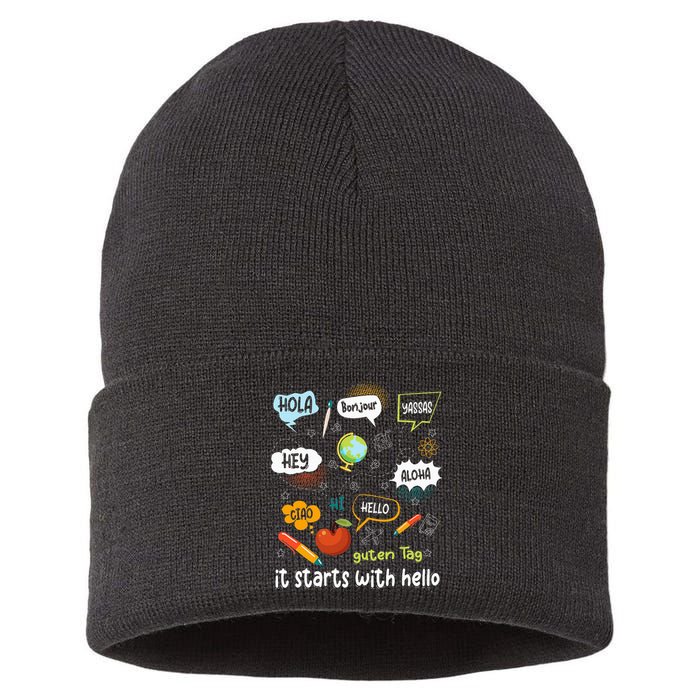 It Starts With Hello Friendship Inclusion Language Sustainable Knit Beanie