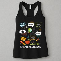 It Starts With Hello Friendship Inclusion Language Womens Tank Top