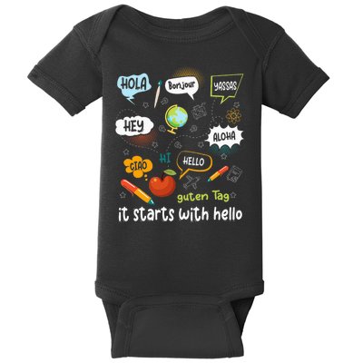 It Starts With Hello Friendship Inclusion Language Baby Bodysuit