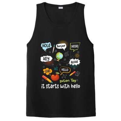 It Starts With Hello Friendship Inclusion Language PosiCharge Competitor Tank