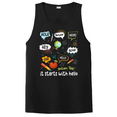 It Starts With Hello Friendship Inclusion Language PosiCharge Competitor Tank