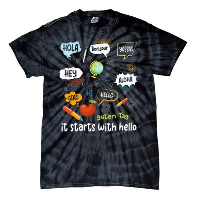 It Starts With Hello Friendship Inclusion Language Tie-Dye T-Shirt