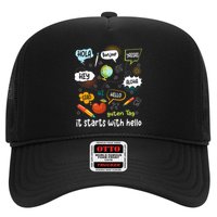 It Starts With Hello Friendship Inclusion Language Trucker Hat