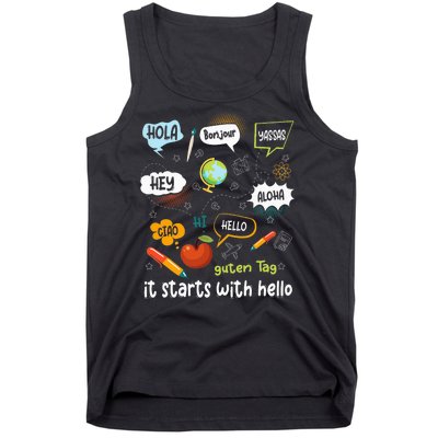 It Starts With Hello Friendship Inclusion Language Tank Top