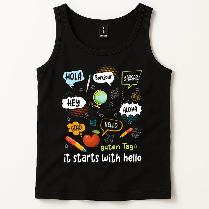 It Starts With Hello Friendship Inclusion Language Tank Top
