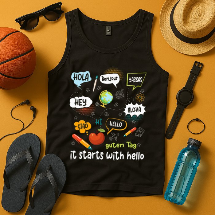 It Starts With Hello Friendship Inclusion Language Tank Top