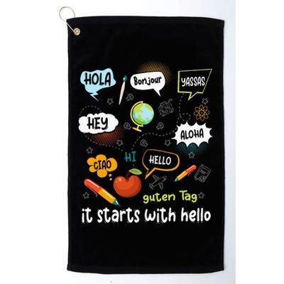 It Starts With Hello Friendship Inclusion Language Golf Towel