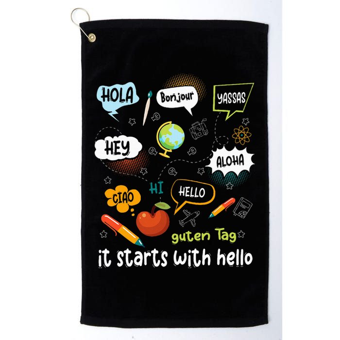 It Starts With Hello Friendship Inclusion Language Golf Towel