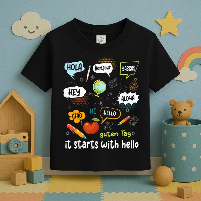 It Starts With Hello Friendship Inclusion Language Toddler T-Shirt