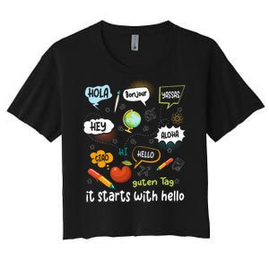 It Starts With Hello Friendship Inclusion Language Women's Crop Top Tee