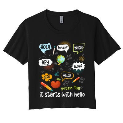 It Starts With Hello Friendship Inclusion Language Crop Top