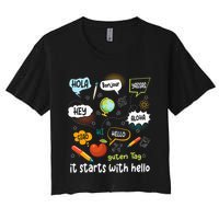It Starts With Hello Friendship Inclusion Language Crop Top