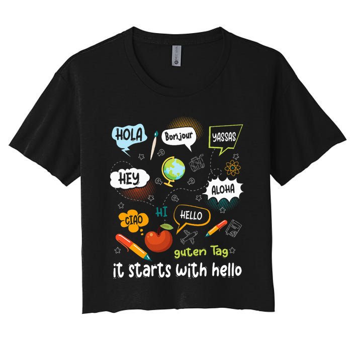 It Starts With Hello Friendship Inclusion Language Crop Top