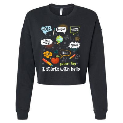 It Starts With Hello Friendship Inclusion Language Cropped Pullover Crew