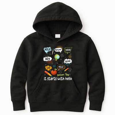 It Starts With Hello Friendship Inclusion Language Kids Hoodie