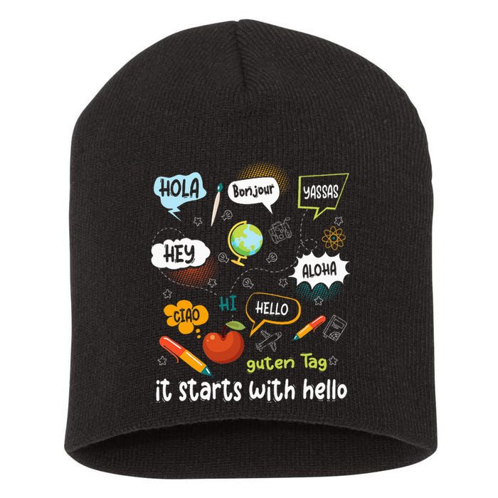 It Starts With Hello Friendship Inclusion Language Short Acrylic Beanie