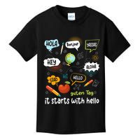 It Starts With Hello Friendship Inclusion Language Kids T-Shirt