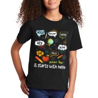 It Starts With Hello Friendship Inclusion Language Kids T-Shirt