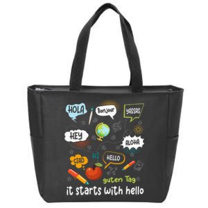 It Starts With Hello Friendship Inclusion Language Zip Tote Bag