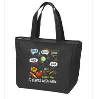It Starts With Hello Friendship Inclusion Language Zip Tote Bag