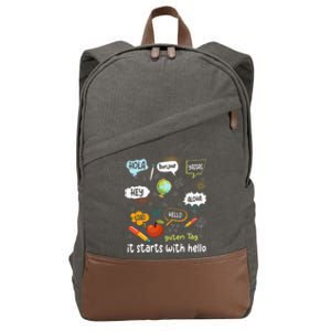 It Starts With Hello Friendship Inclusion Language Cotton Canvas Backpack