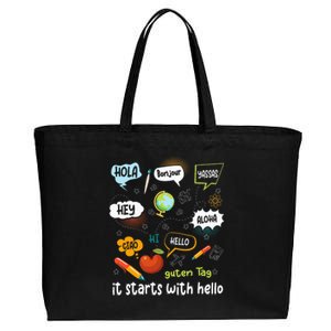 It Starts With Hello Friendship Inclusion Language Cotton Canvas Jumbo Tote