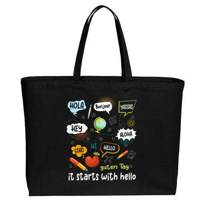 It Starts With Hello Friendship Inclusion Language Cotton Canvas Jumbo Tote